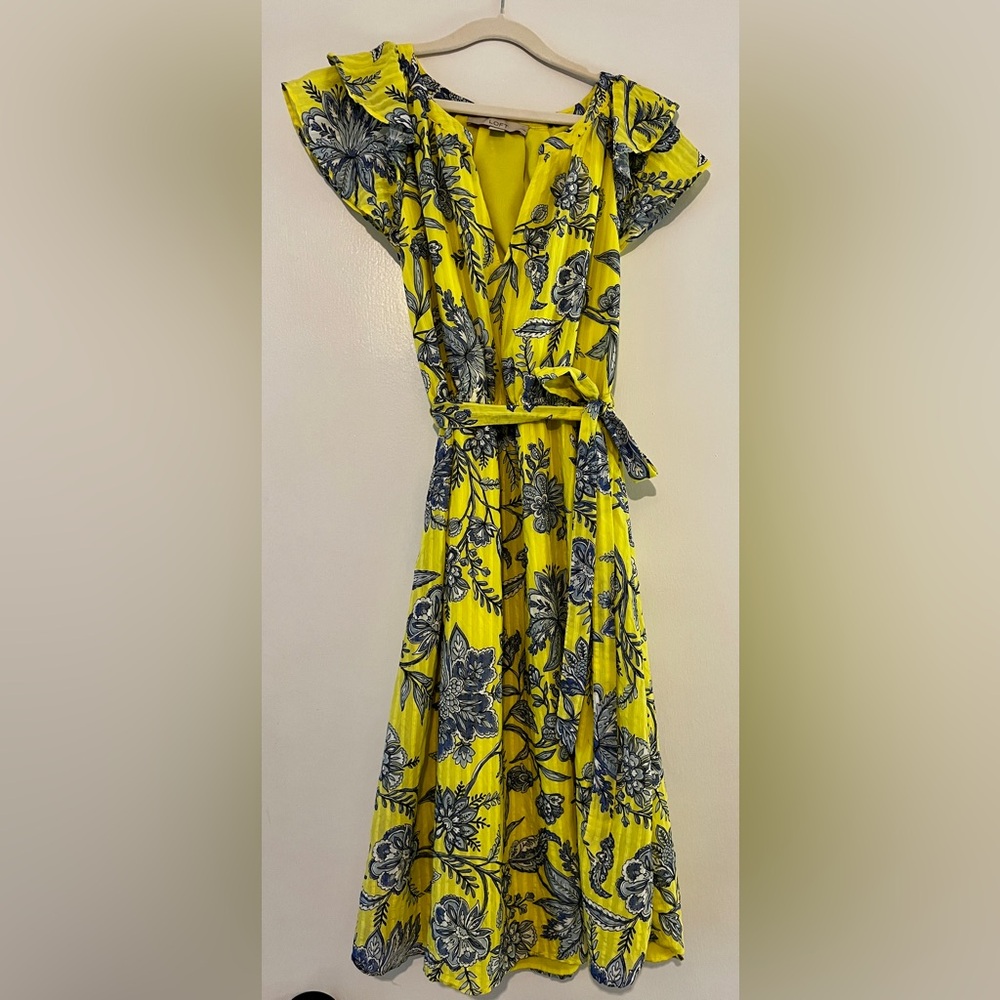 LOFT Yellow and Blue Floral Dress